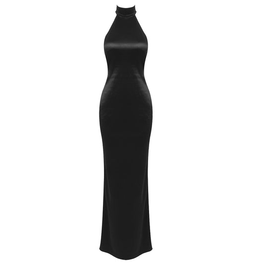 Halter Draped Maxi Dress Black HV1534