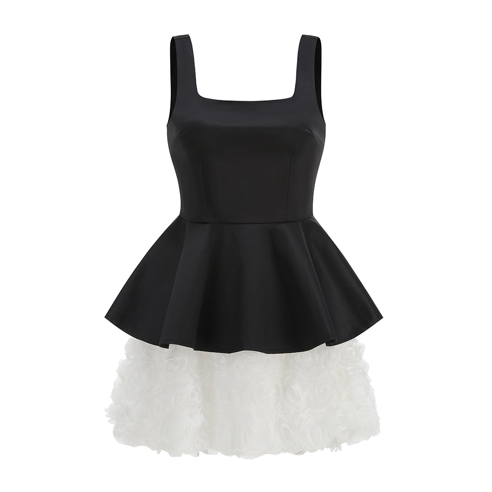 Floral A Line Dress Black White HV2936