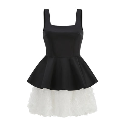 Floral A Line Dress Black White HV2936