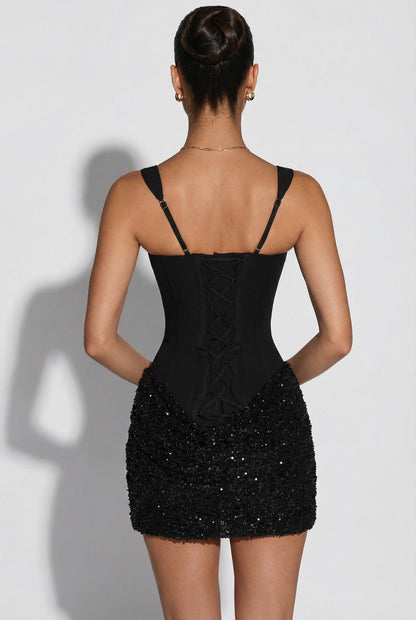 Sequin Draped Corset Dress HV3160
