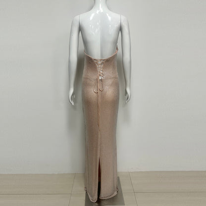Strapless Embellished Corset Maxi Dress Nude HV2921