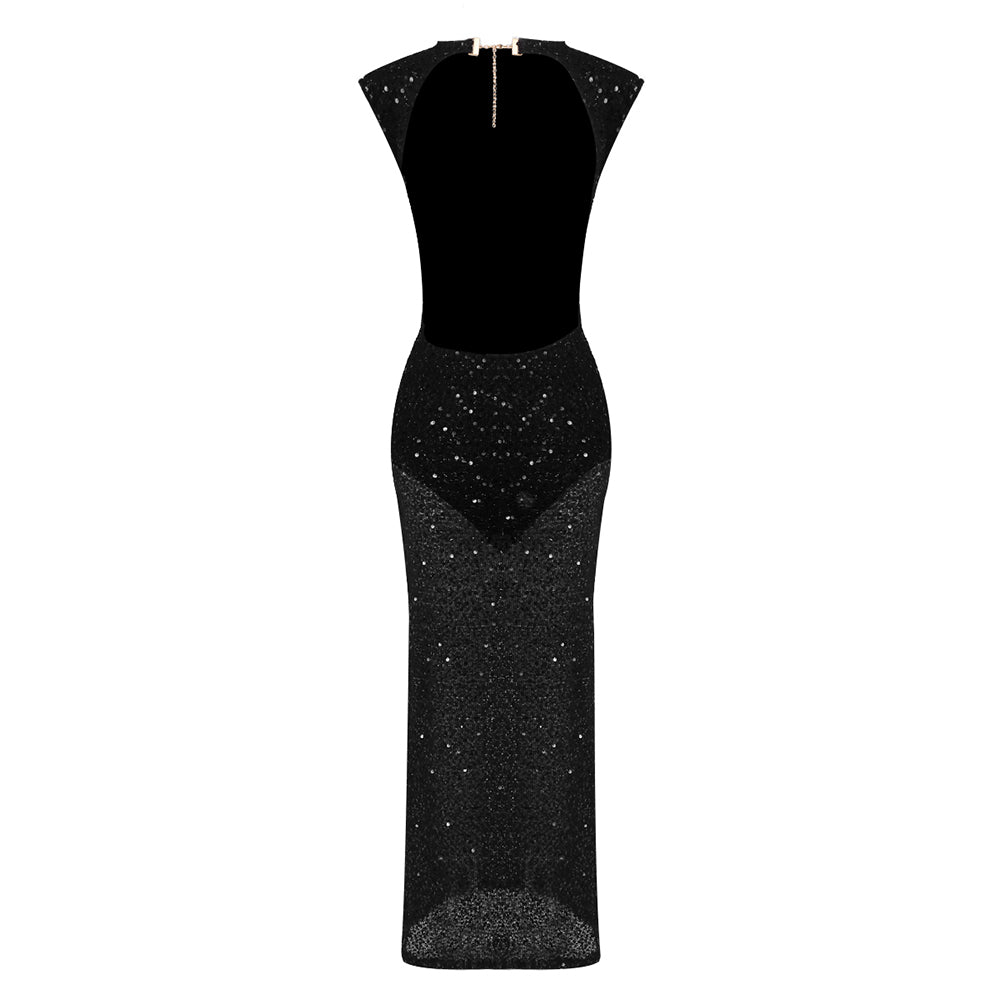 Sequin Backless Maxi Dress Black HV0067