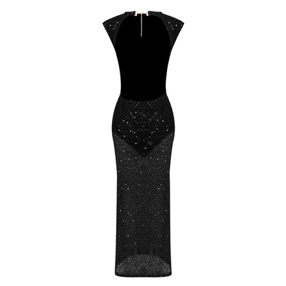 Sequin Backless Maxi Dress Black HV0067