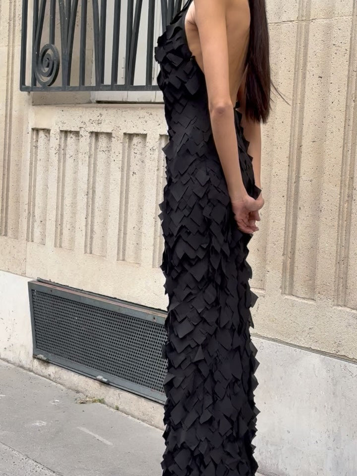 Halter Petal Detail Maxi Dress  HV0156