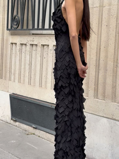 Halter Petal Detail Maxi Dress  HV0156