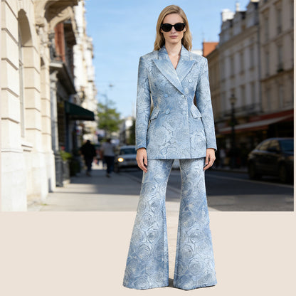 Floral Denim Suit Blue HV2805