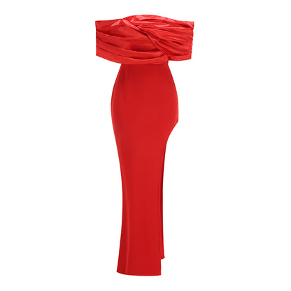 Draped Design Bardot Maxi Dress Red HV1994