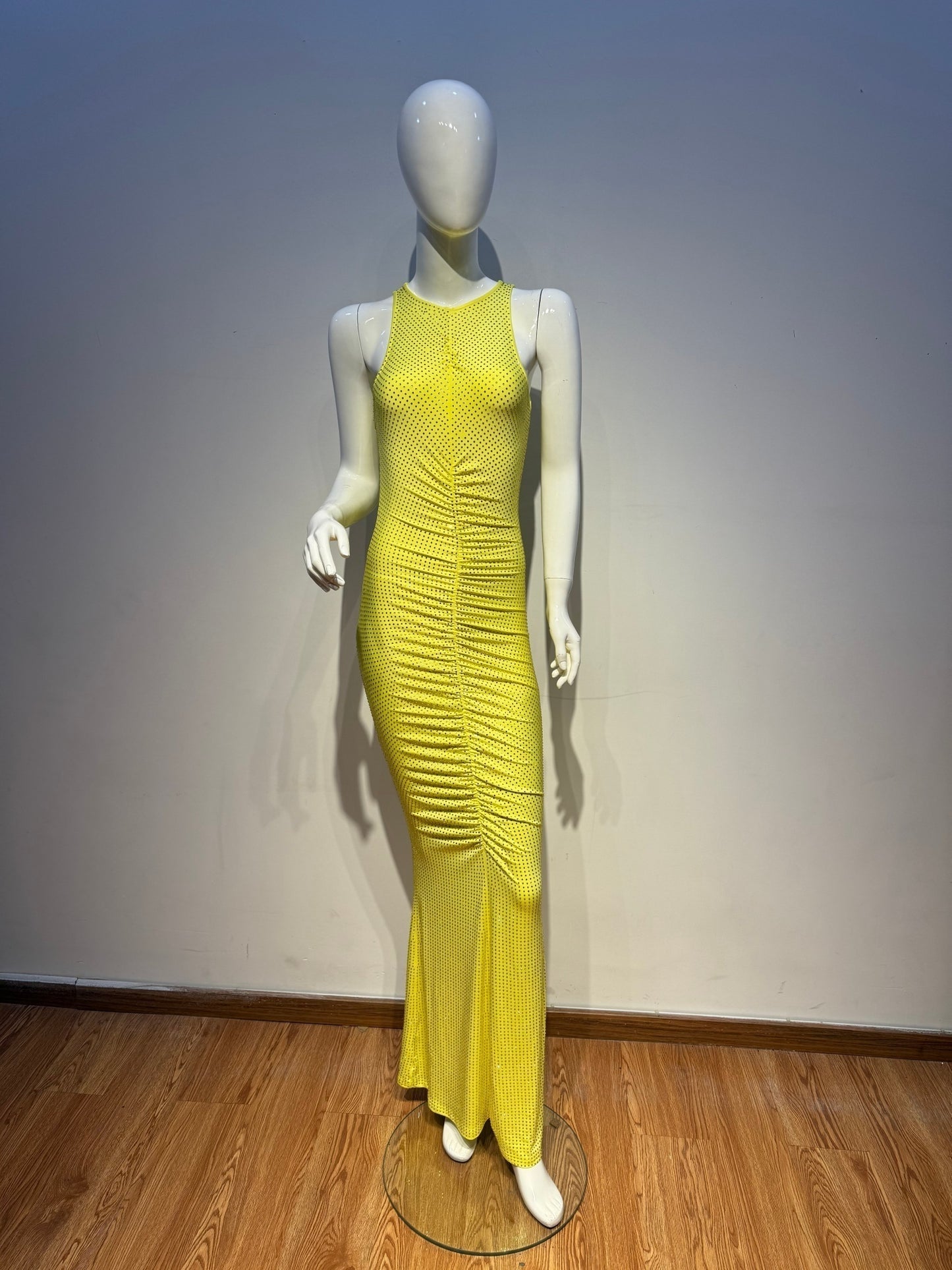 Embellished Ruched Maxi Dress Yellow HV2508