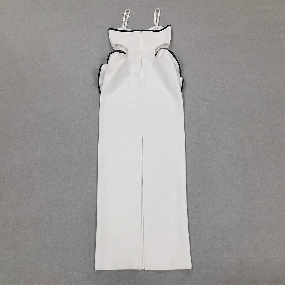 Ruffle Detail Maxi Dress White Black HV1531