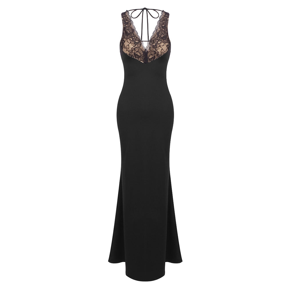 Lace Insert Bustier Maxi Dress Black HV0151