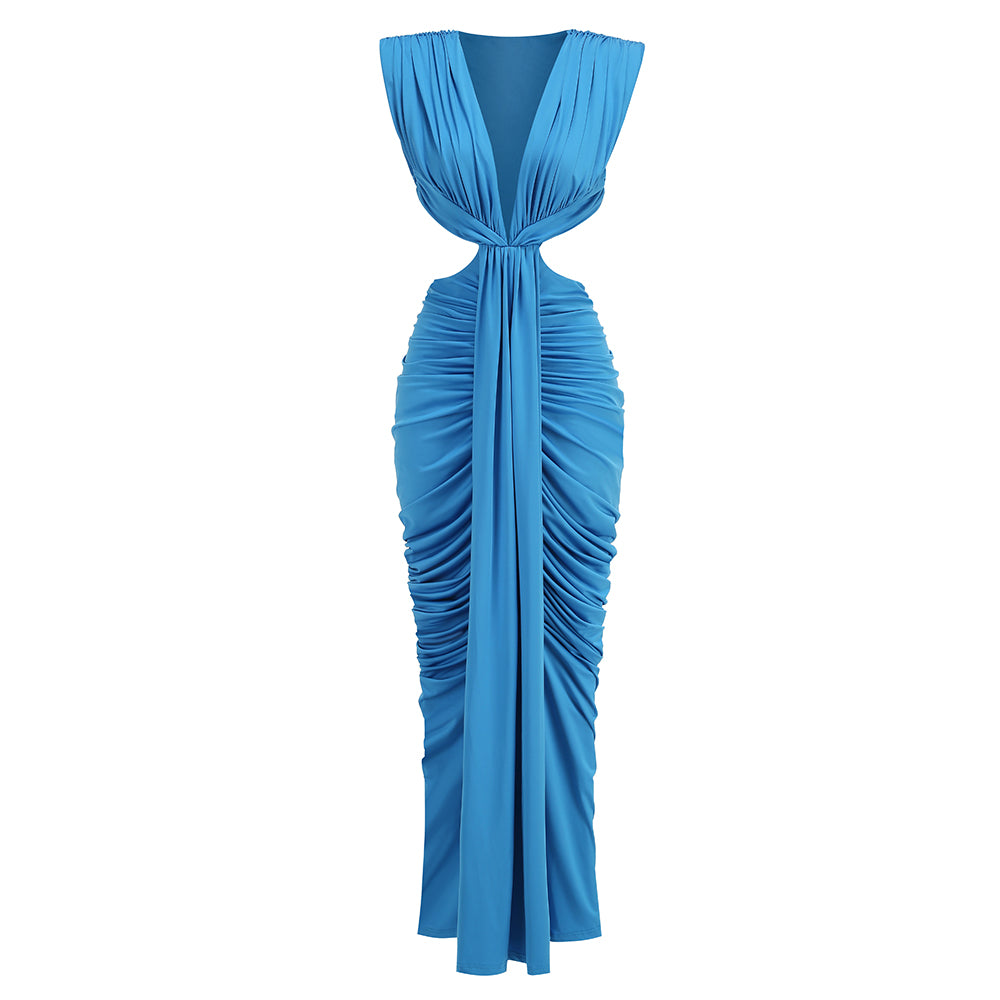 Draped Cut Out Detail Maxi Dress Blue HV3177