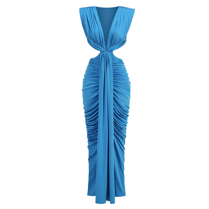 Draped Cut Out Detail Maxi Dress Blue HV3177