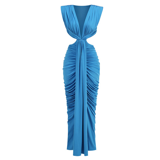 Draped Cut Out Detail Maxi Dress Blue HV3177