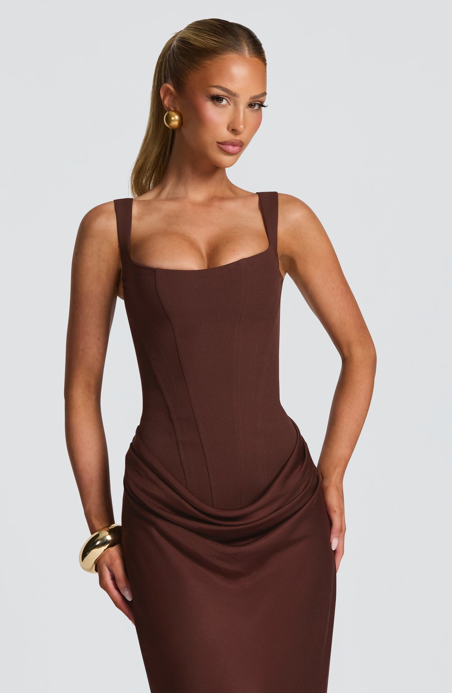 Draped Corset Maxi Dress HV0071