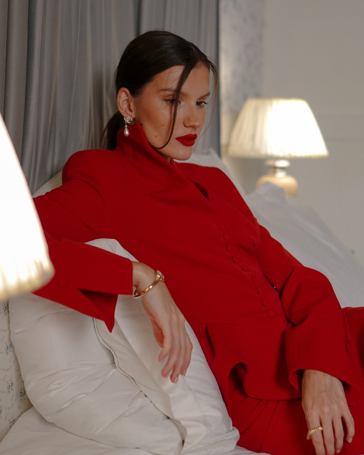 Long Sleeve Peplum Dress Red HV2635