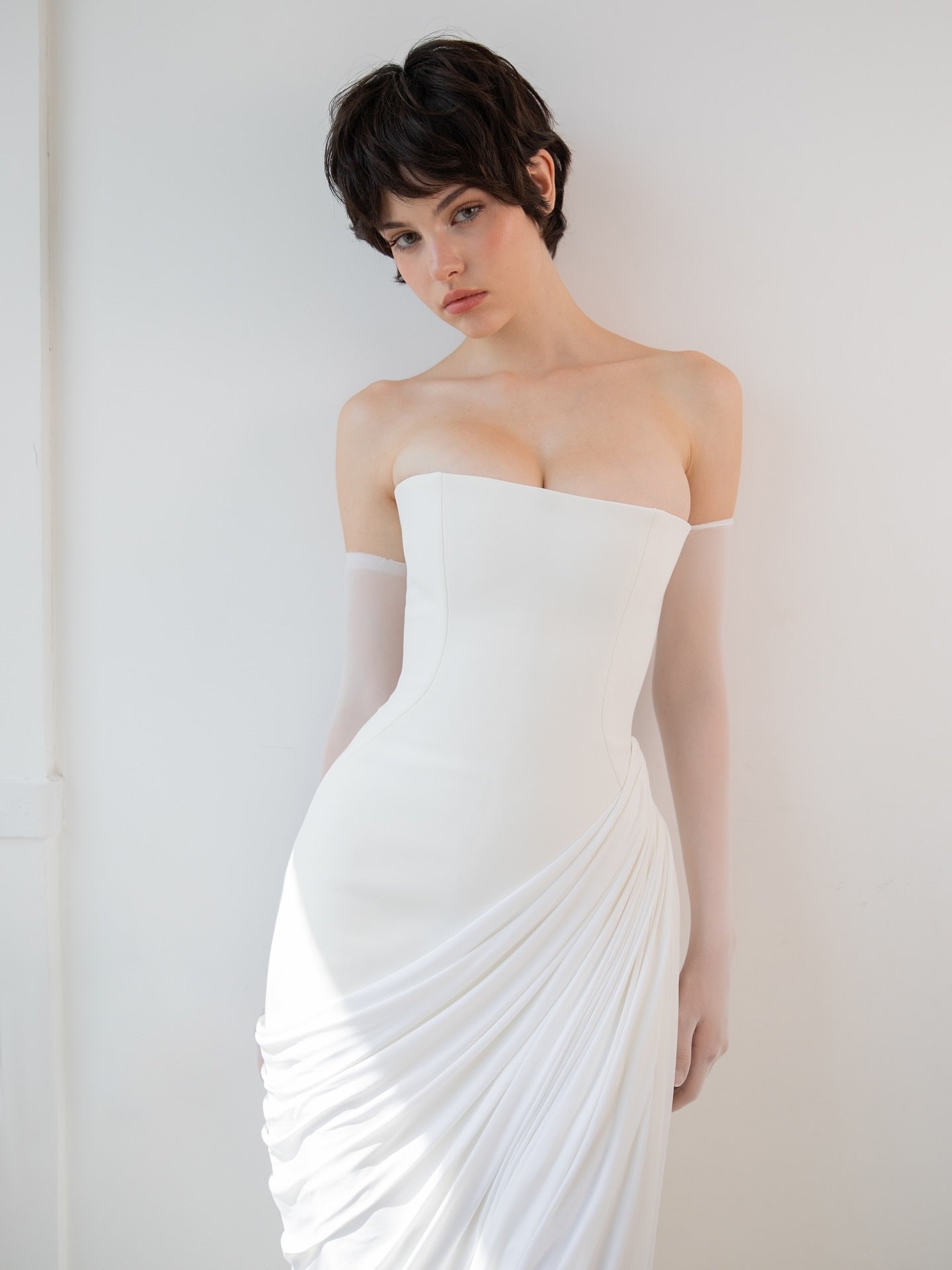 Strapless Draped Corset Maxi Dress White HV2670
