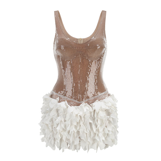 Sequin Petal Dress Gold White HV2947