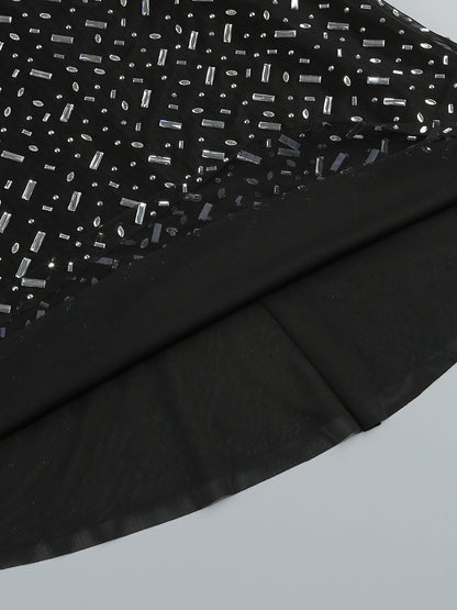 Short Sleeve Crystal Mesh Maxi Dress Black HV2209