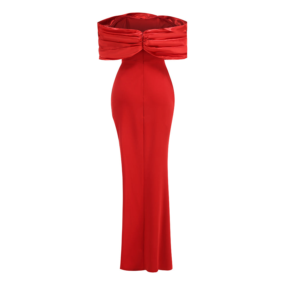 Draped Design Bardot Maxi Dress Red HV1994