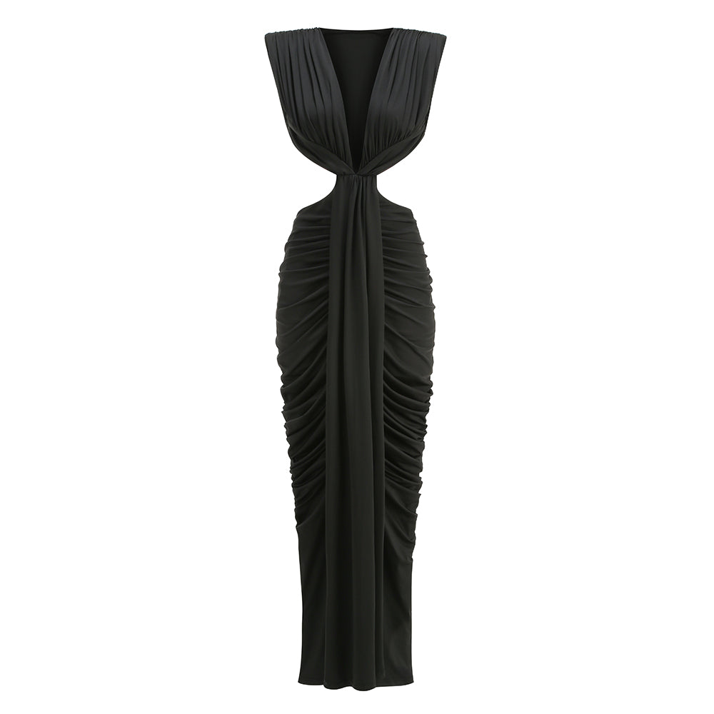 Draped Cut Out Sides Maxi Dress Black HV3141