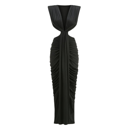 Draped Cut Out Sides Maxi Dress Black HV3141