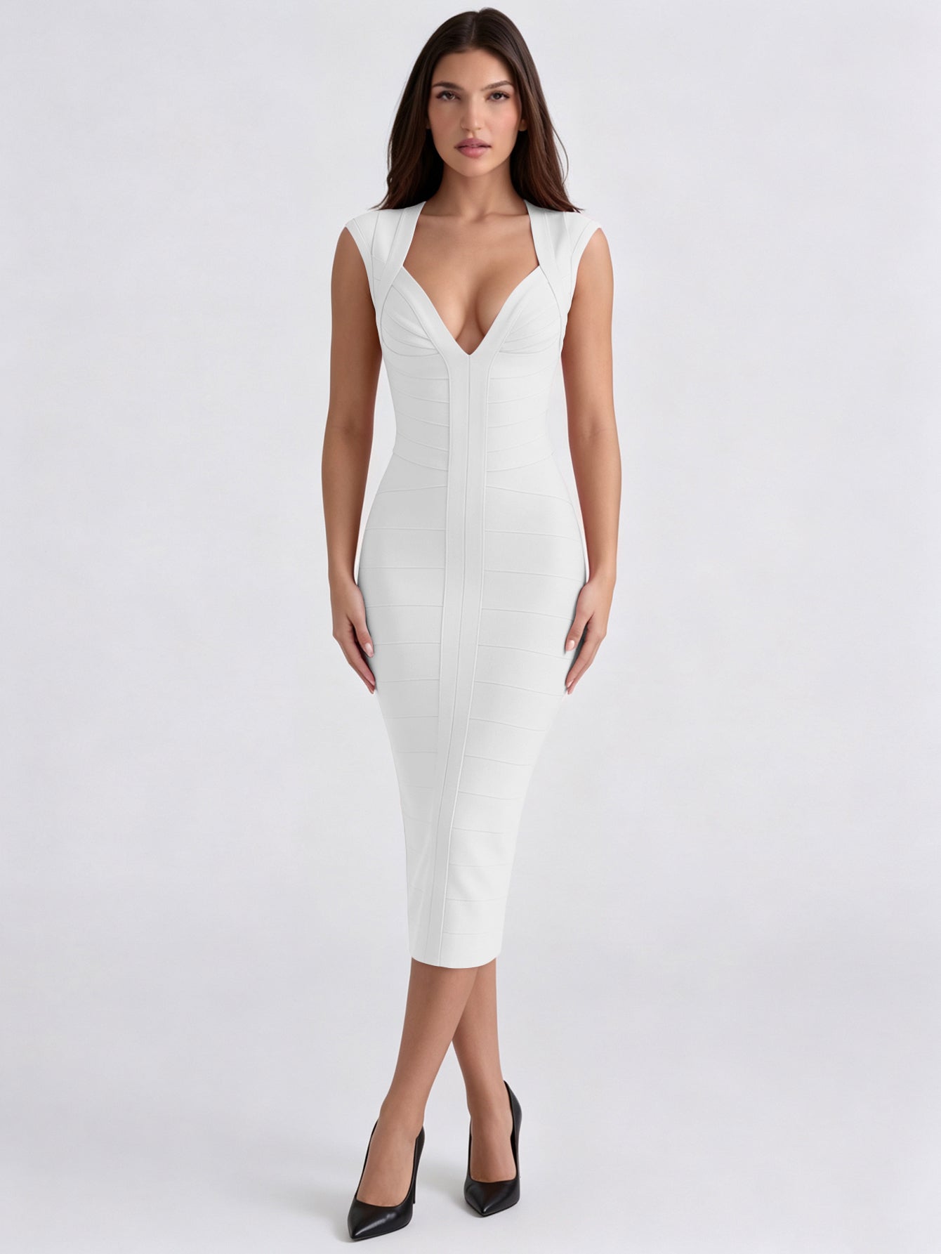Sweetheart Neckline Midi Dress HV3164