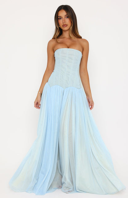 Strapless A Line Maxi Dress Blue HV0086