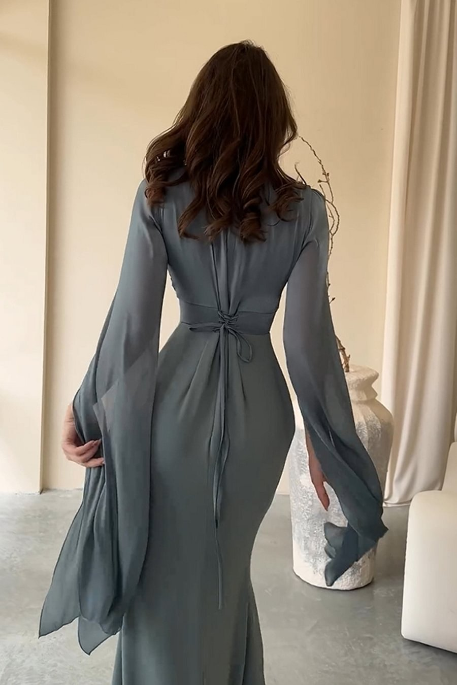 Long Sleeve Pleated Maxi Dress