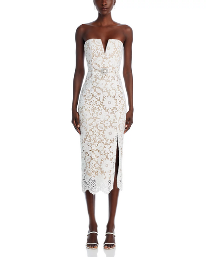 Strapless Floral Crochet Midi Dress White HV1778