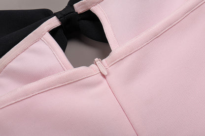 Strapless Bow Detail Maxi Dress Pink  HV109