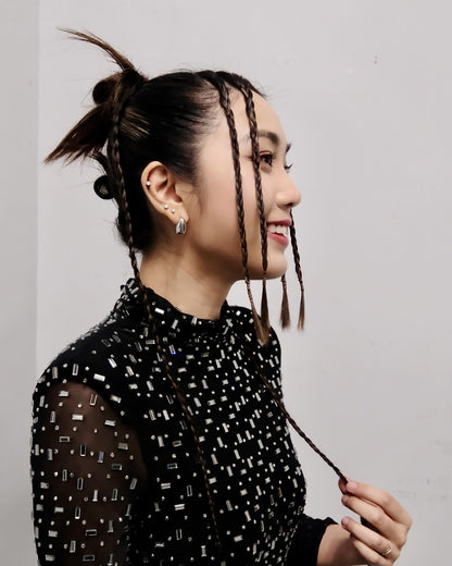 Long Sleeve Embellished Mermaid Dress Black HV1750