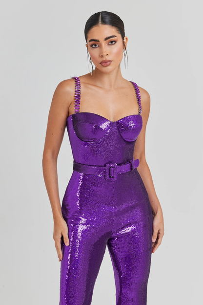 Bustier Sequin Jumpsuit Purple HV9977