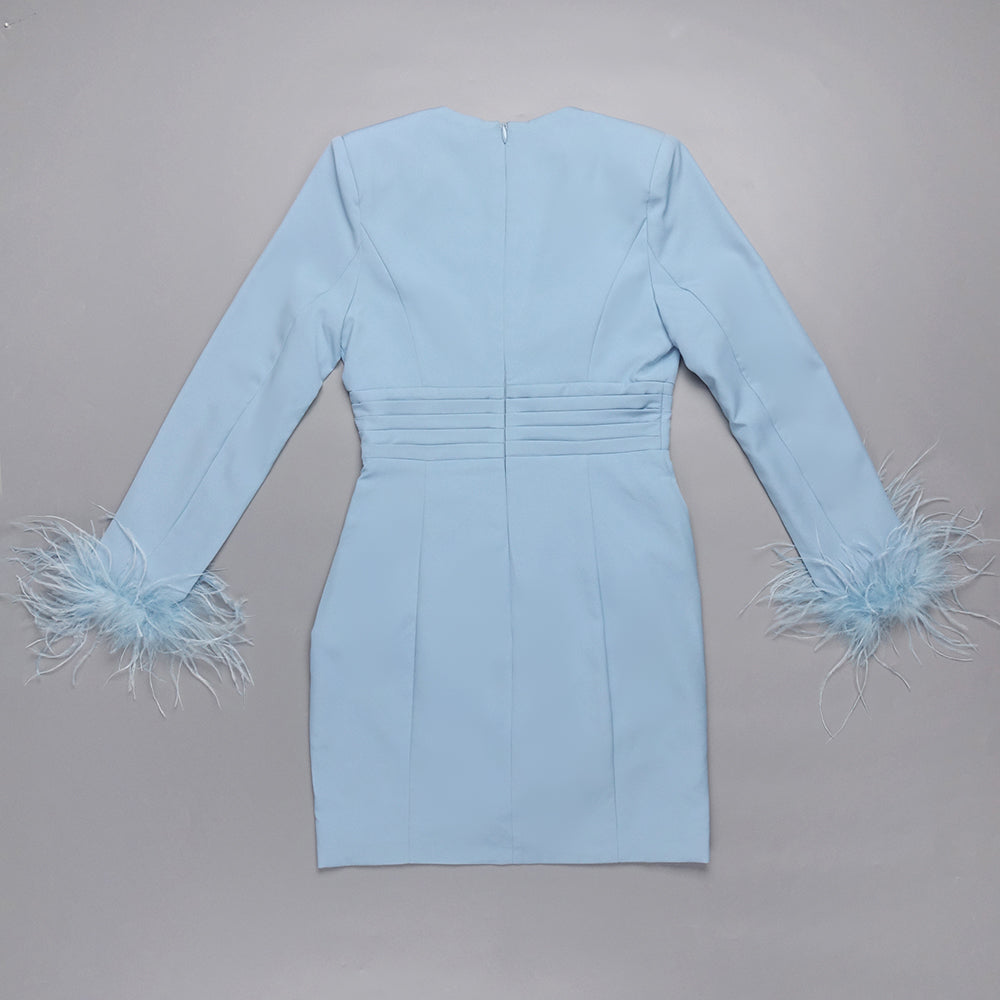 Feather Long Sleeve Dress Blue HV0008