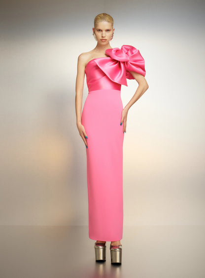 One Shoulder Bow Maxi Dress Pink HV1588