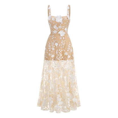 Floral Embroidered Maxi Dress White Nude HV1501