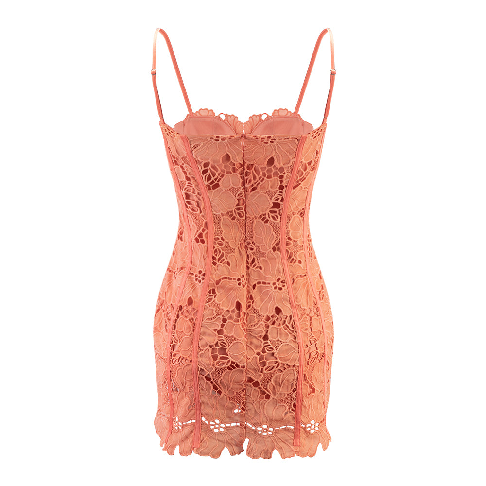 Lace Corset Dress Coral HV1654