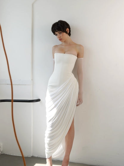Strapless Draped Corset Maxi Dress White HV2670