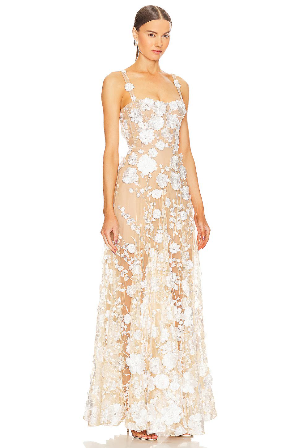 Floral Embroidered Maxi Dress White Nude HV1501