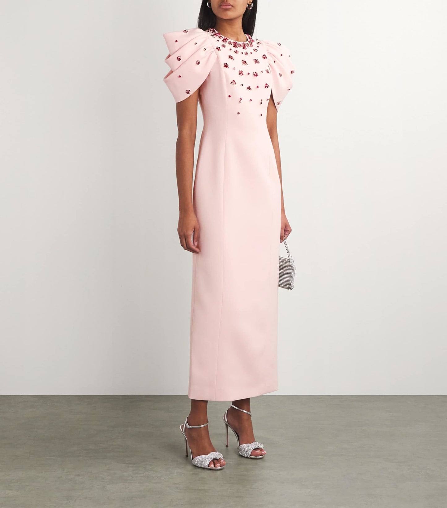 Draped Short Sleeve Crystal Maxi Dress HV2802