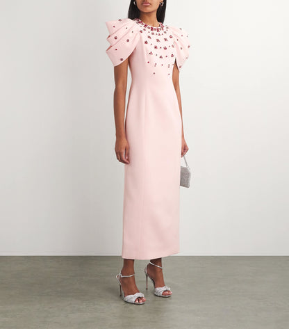 Draped Short Sleeve Crystal Maxi Dress HV2802