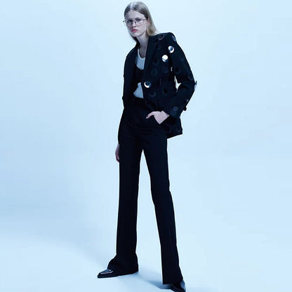 Long Sleeve Big Sequin Blazer Black