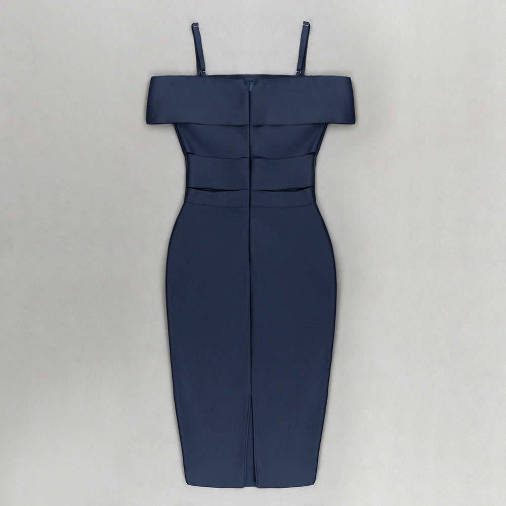 Off Shoulder Cut Out Midi Dress Navy Blue HV9647