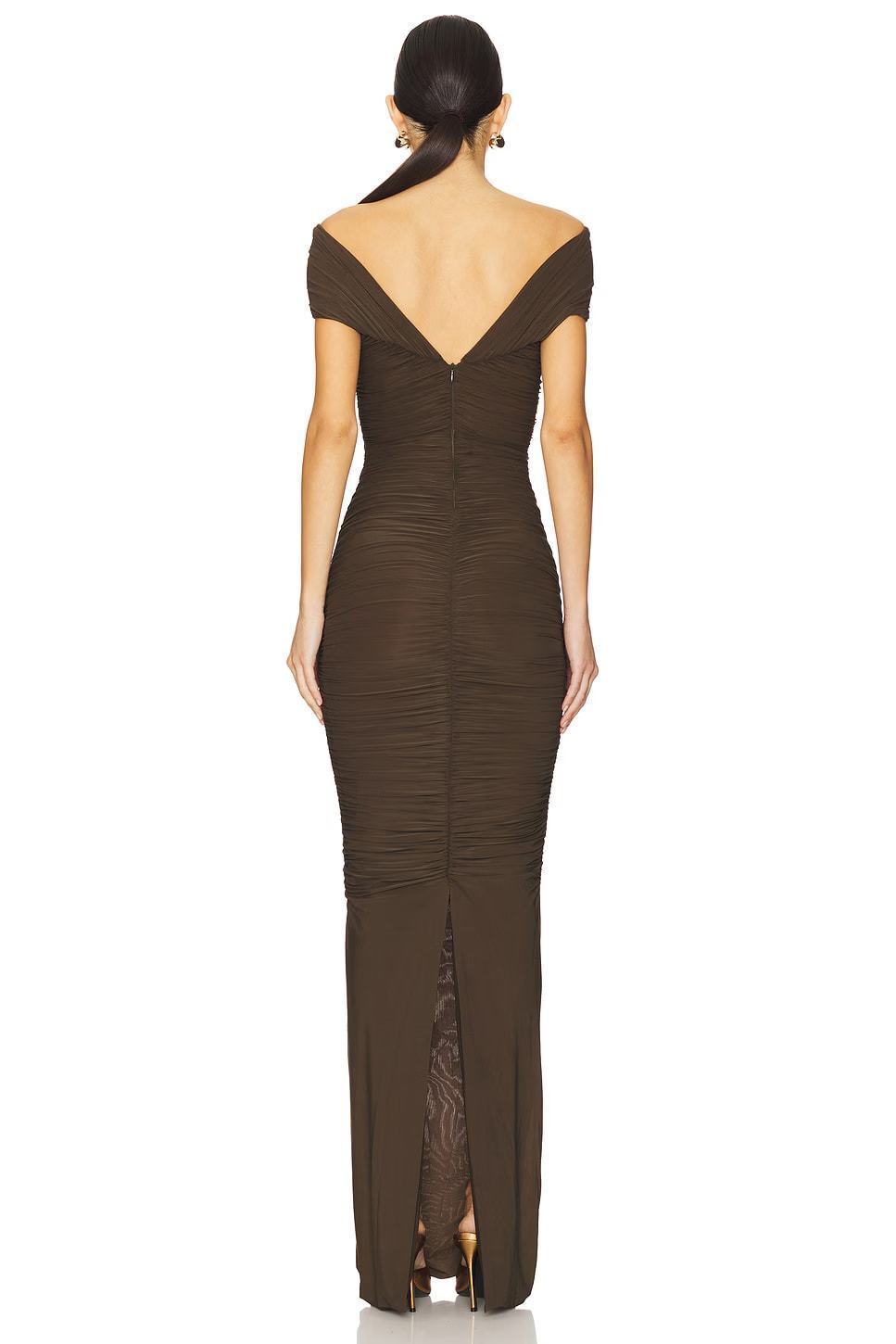 Draped Bardot Maxi Dress Brown HV2354