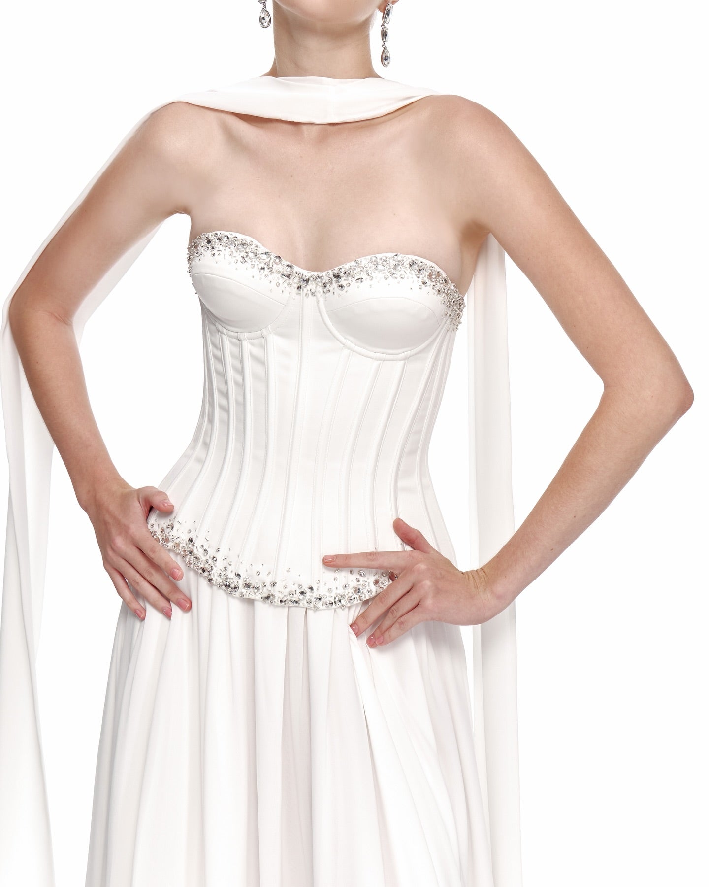 Strapless Embellished Bustier A Line Maxi Dress White HV3181