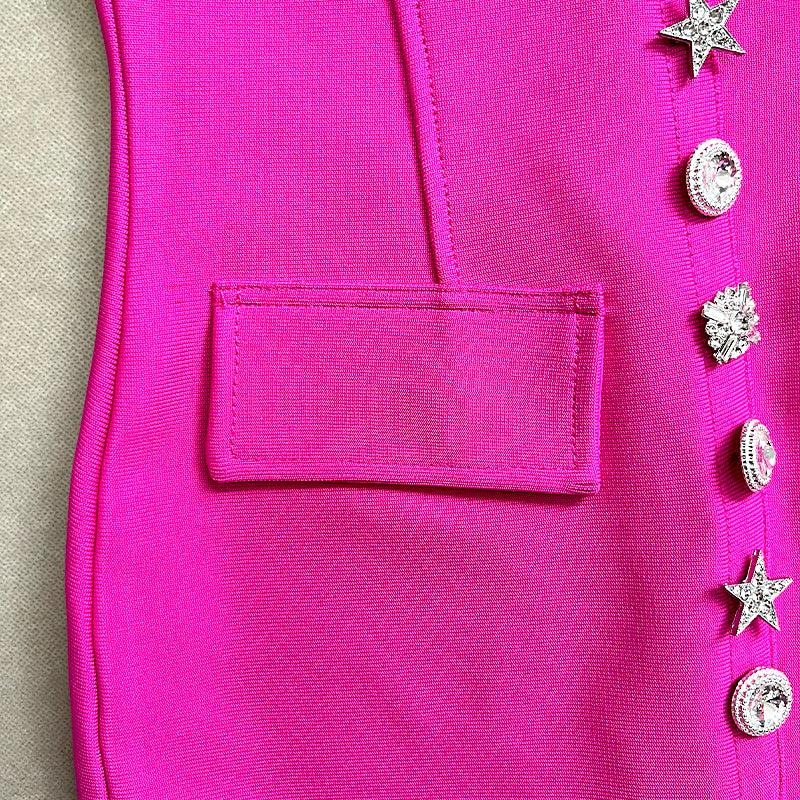 Crystal Button Midi Dress Hot Pink HV1475