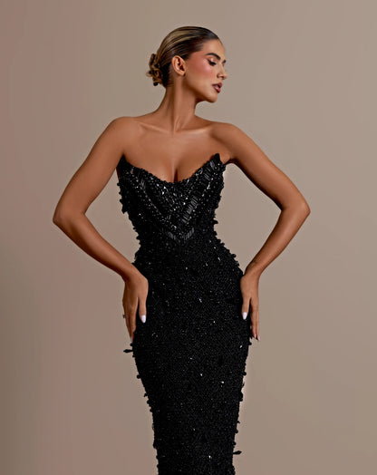 Strapless Sequin Embellished Maxi Dress Black HV2230