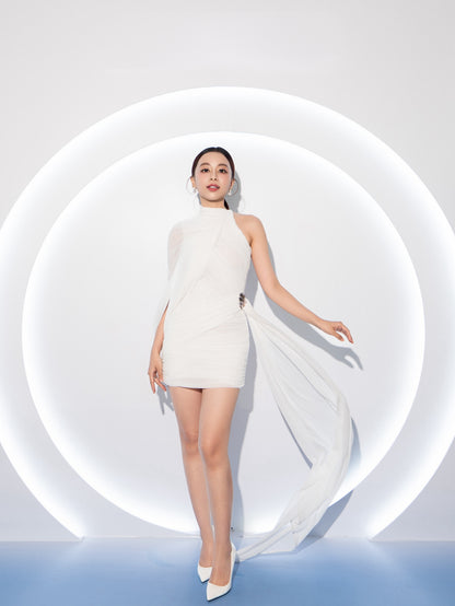 One Shoulder Draped Dress White HV0077