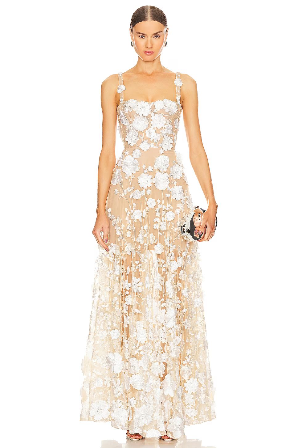 Floral Embroidered Maxi Dress White Nude HV1501
