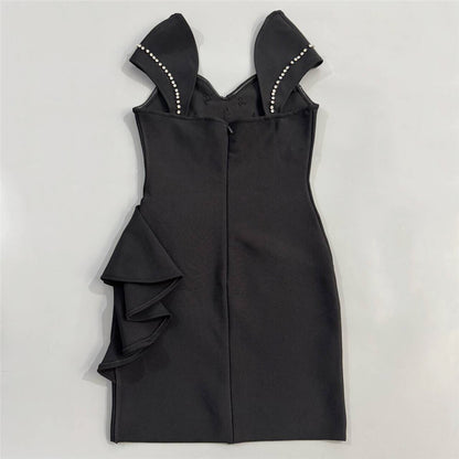 Crystal Bardot Ruffle Detail Dress Red HV2898