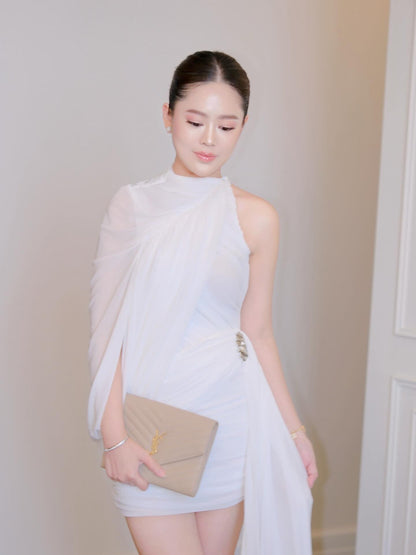 One Shoulder Draped Dress White HV0077